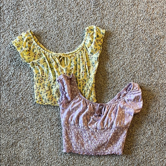 PacSun Tops - PacSun Yellow and Pink Flutter Sleeve Crop Top